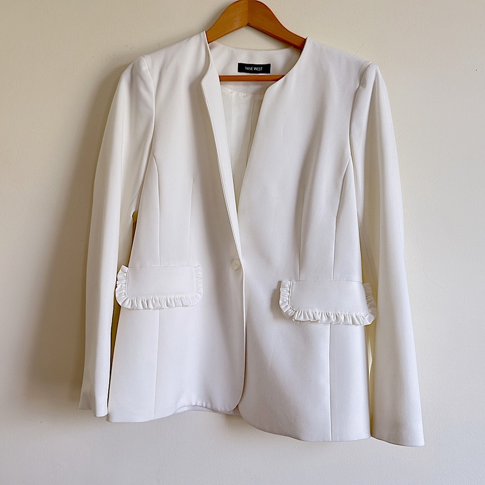 Nine West White Blazer Tailored Suit Jacket size 6